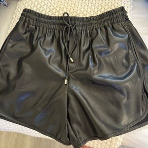 Olivaceous Black Leather Shorts